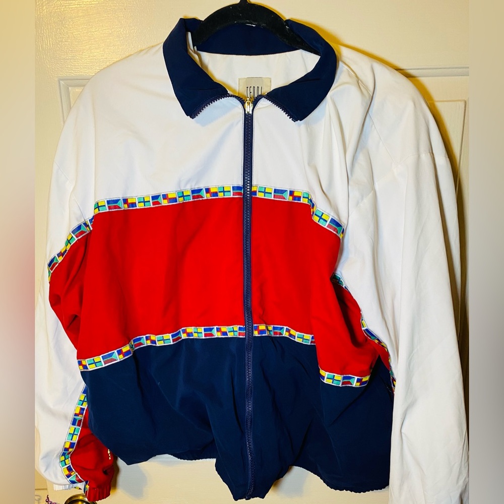 Vintage Windbreaker Women's Colorblock‎ Nautical Jacket Sailboat, XL